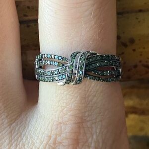 Genuine Green Diamond Sterling Silver Ring Size 9